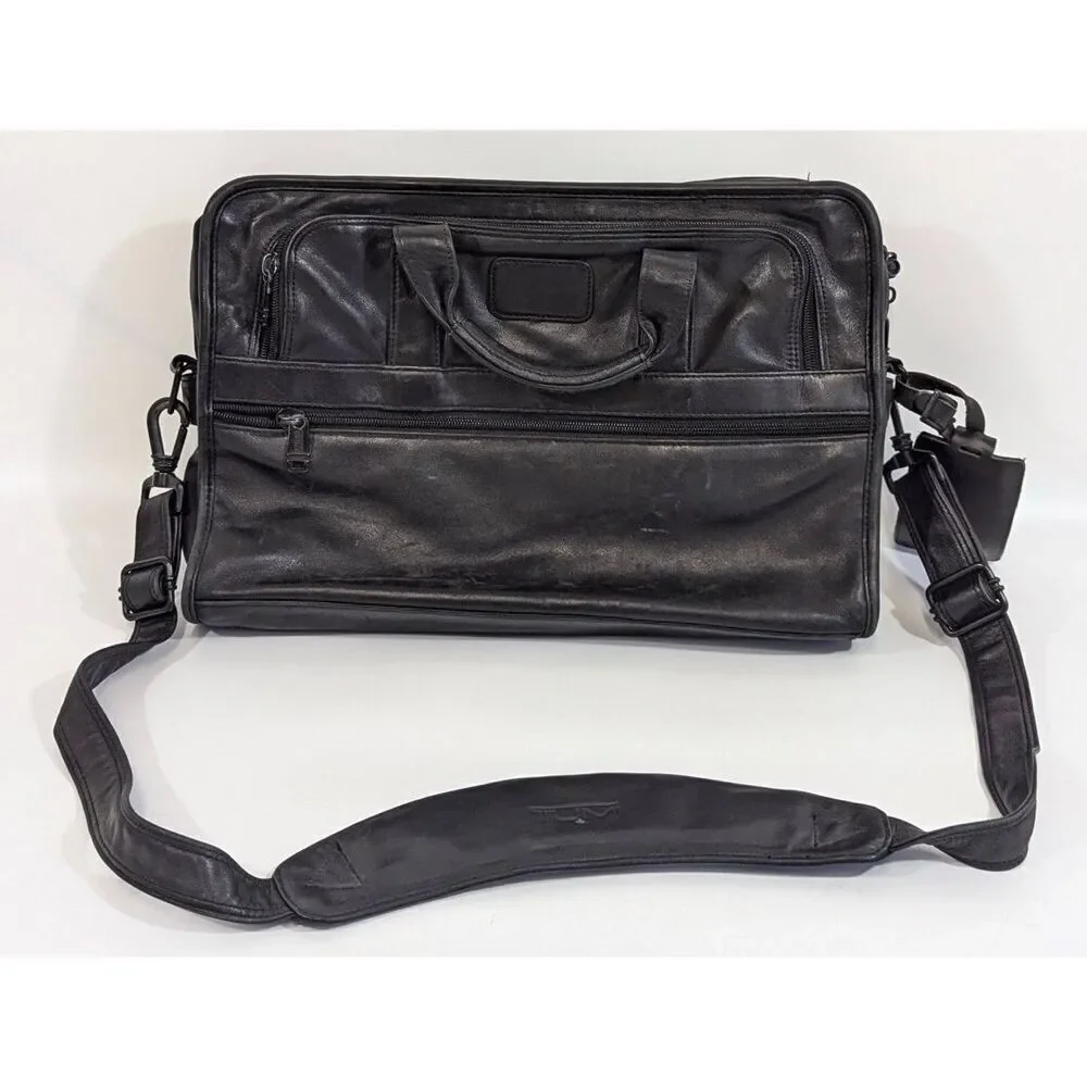 Tumi Nappa Leather 2Way Briefcase Business Bag‎ Black w/ Laptop Sleeve